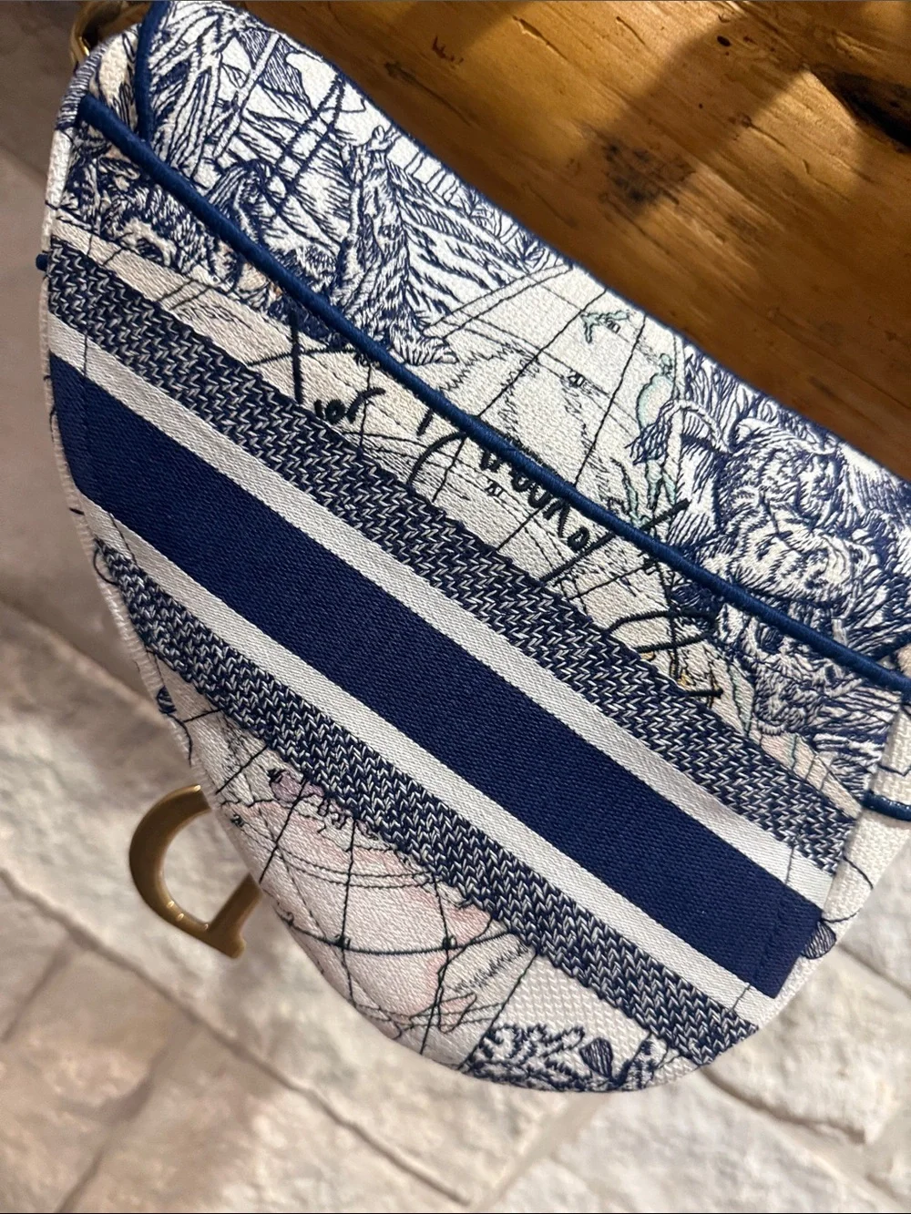 Christian Dior Blue and White Around the World Saddle Bag